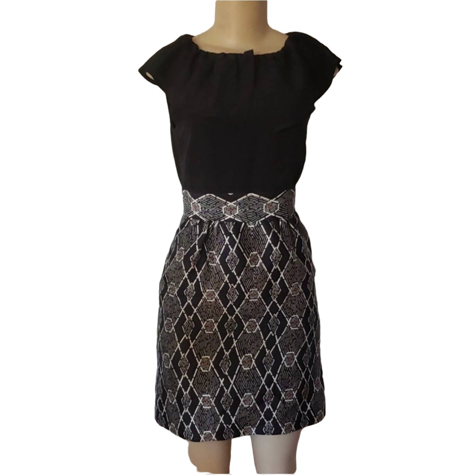 Tibi Womens Black Silk Ruffle Dress With Geometric Skirt Size 4